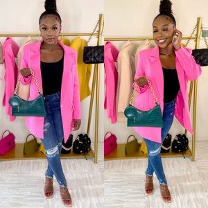 Oversized One Button Blazer (Fuchsia)